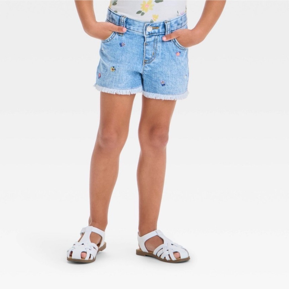 Cat & Jack NEW Girls Floral Embroidered Denim Shorts Light Wash Medium/8